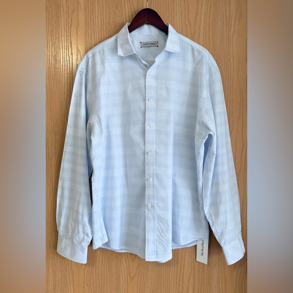 James Campbell | Mens XL | Plaid Button Down Powder Blue Check | Business